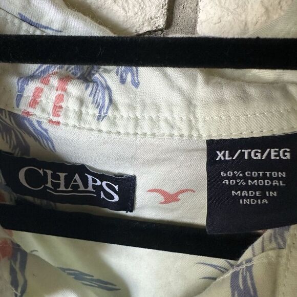 Chaps Men's Button-Up Shirt Tropical Print Short Sleeve XL Cotton Blend Resort - Picture 2 of 7